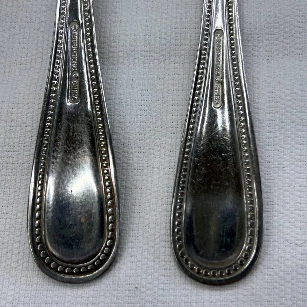 International Silver Royal Bead Gold 4 pc Serving Set Stainless 18/8 Spoons Fork